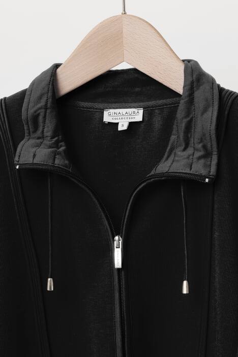 Sweatjacke, Teilungsnähte, Stehkragen, Bindeband