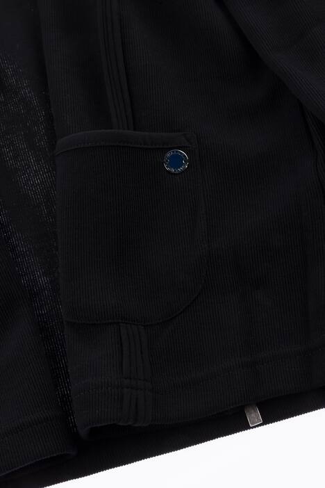 Sweatjacke, Teilungsnähte, Stehkragen, Bindeband