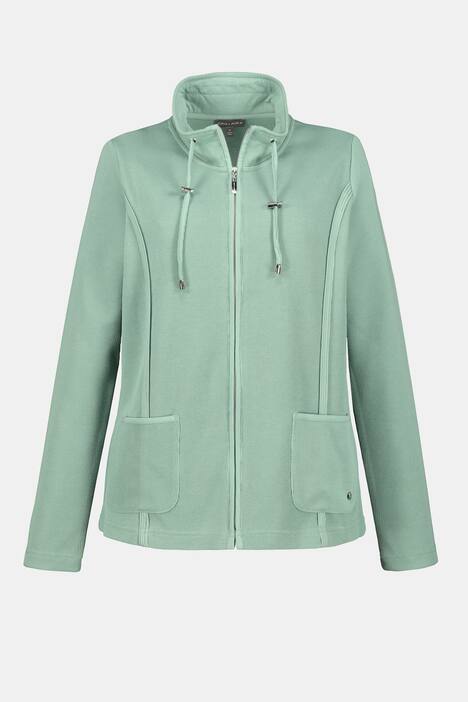 Sweatjacke, Teilungsnähte, Stehkragen, Bindeband