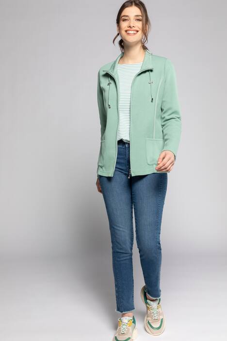 Sweatjacke, Teilungsnähte, Stehkragen, Bindeband