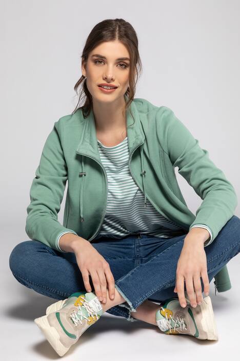 Sweatjacke, Teilungsnähte, Stehkragen, Bindeband