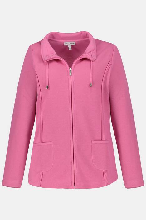 Sweatjacke, Teilungsnähte, Stehkragen, Bindeband