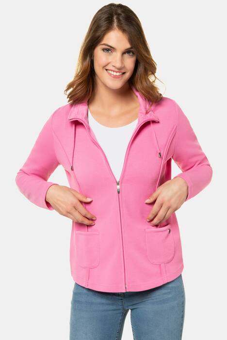 Sweatjacke, Teilungsnähte, Stehkragen, Bindeband