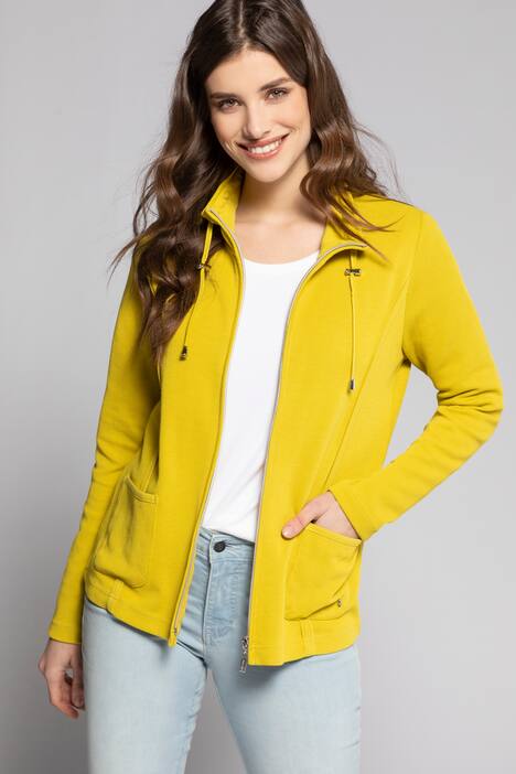 Sweatjacke, Teilungsnähte, Stehkragen, Bindeband