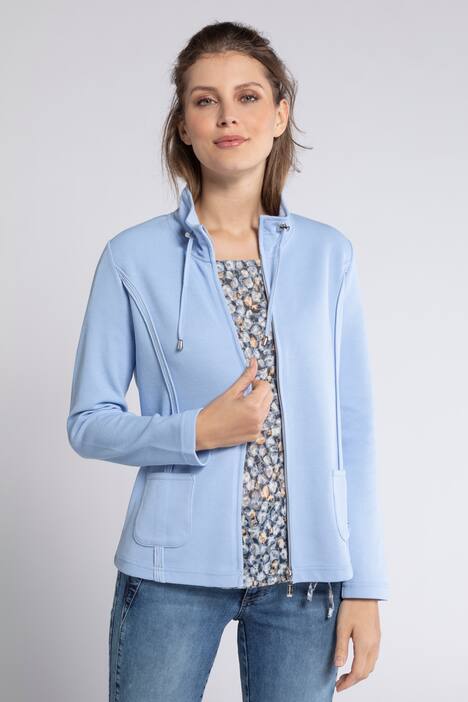 Sweatjacke, Teilungsnähte, Stehkragen, Bindeband