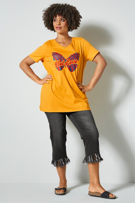 3/4-Jeans, Slim Fit, Fransensaum, 5-Pocket