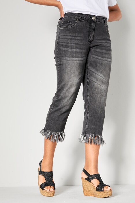 3/4-Jeans, Slim Fit, Fransensaum, 5-Pocket
