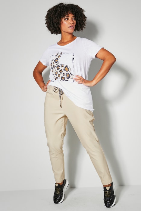 Pantalon 7/8 coupe Comfort Fit, tissu enduit et taille élastique