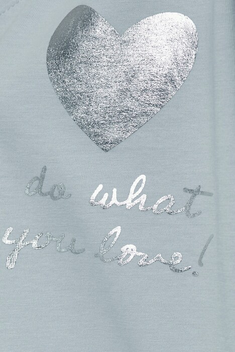 T-shirt à manches courtes, col V et imprimé cœur argenté