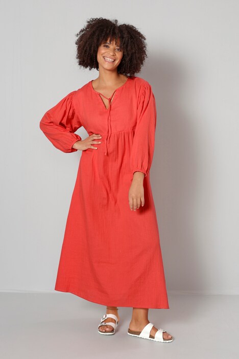 Maxikleid, A-Line, Musselin, Tunika-Ausschnitt, 3/4-Ärmel