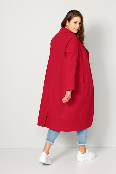 Manteau court en matière texturée, avec revers et manches longues
