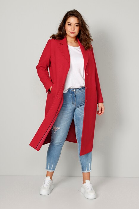 Manteau court en matière texturée, avec revers et manches longues