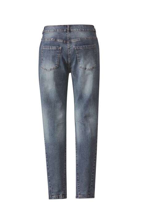 Jean boyfriend avec effets destroy, coupe 5 poches à taille élastique