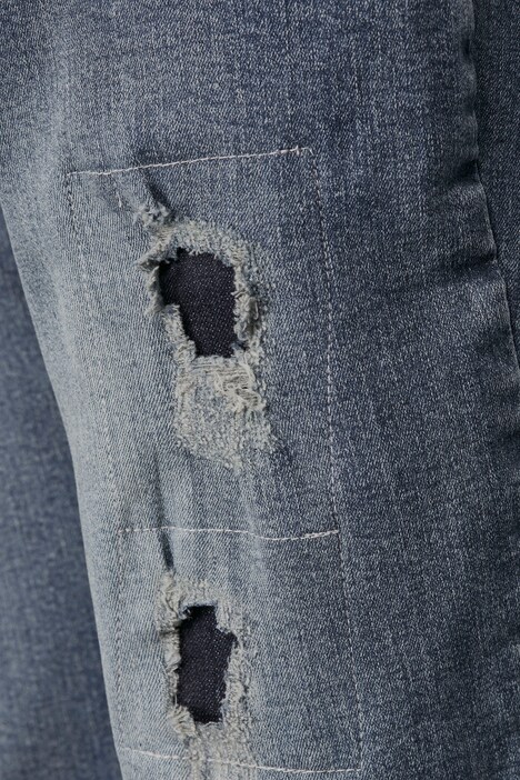 Jean boyfriend avec effets destroy, coupe 5 poches à taille élastique