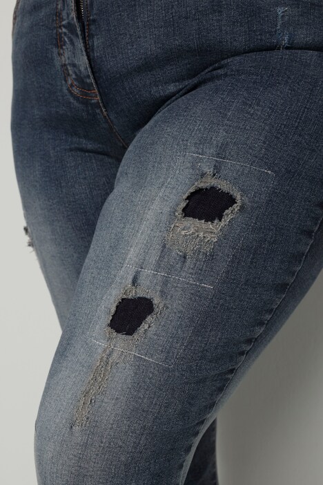 Jean boyfriend avec effets destroy, coupe 5 poches à taille élastique