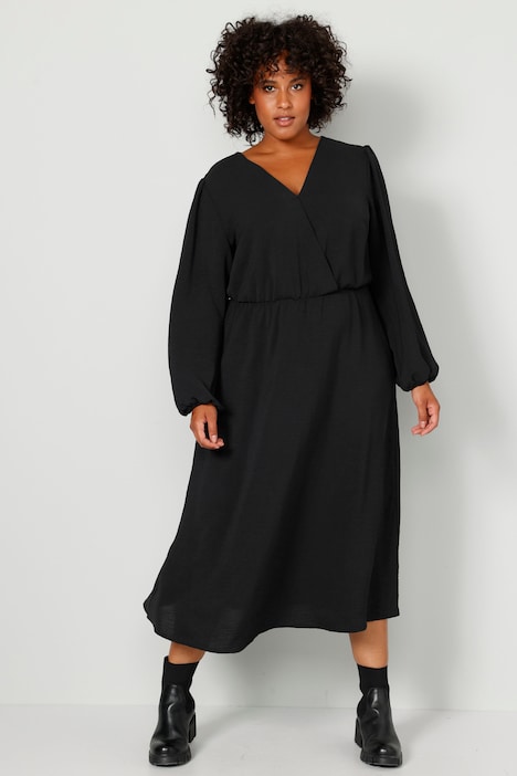 Midikleid A Line Elastische Taille V Ausschnitt Langarm