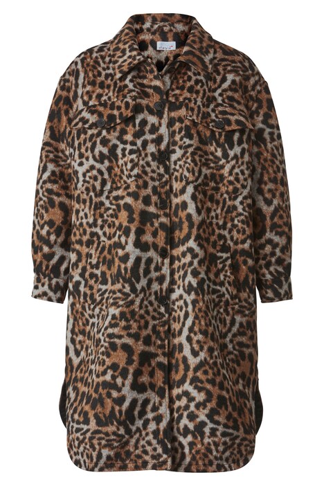 Manteau-chemisier oversized à imprimé léopard, col chemise et manches longues