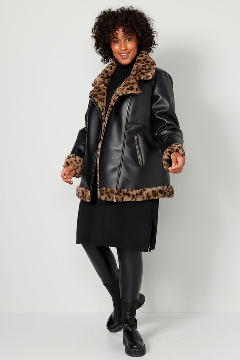 Bikerjacke, Lederoptik, Leo-Webpelz Futter