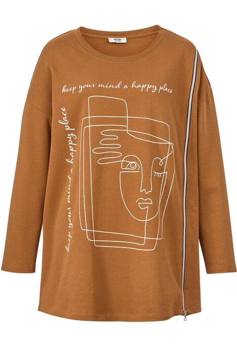 Long sweat-shirt oversized avec imprimé gribouillages et zip devant