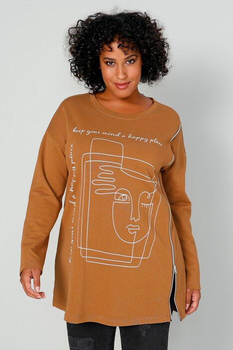 Long sweat-shirt oversized avec imprimé gribouillages et zip devant