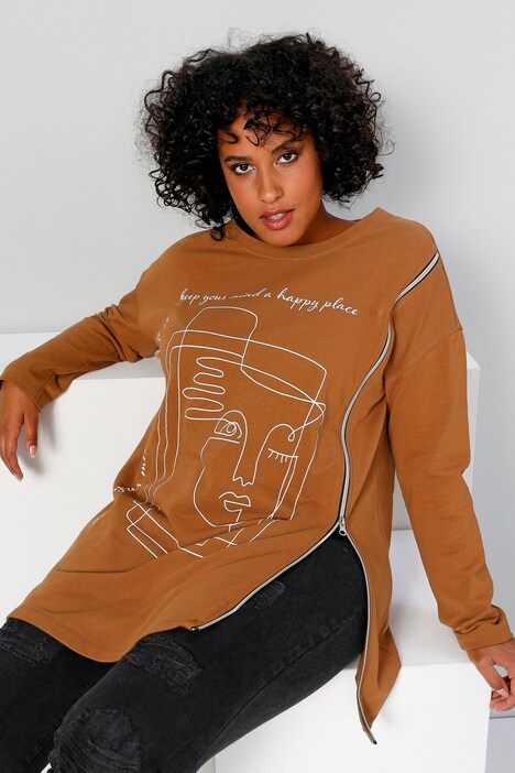 Long sweat-shirt oversized avec imprimé gribouillages et zip devant