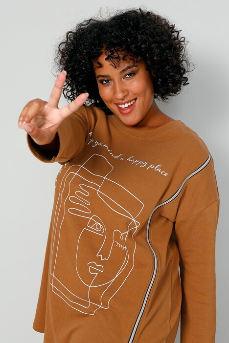Long sweat-shirt oversized avec imprimé gribouillages et zip devant