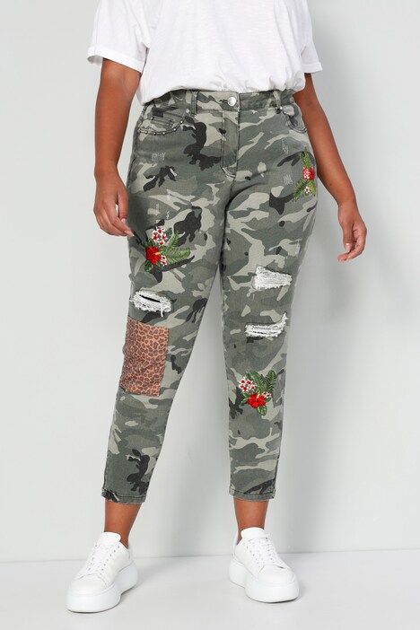 3/4-broek, comfortabele fit, camouflage, destroyed effecten, patches