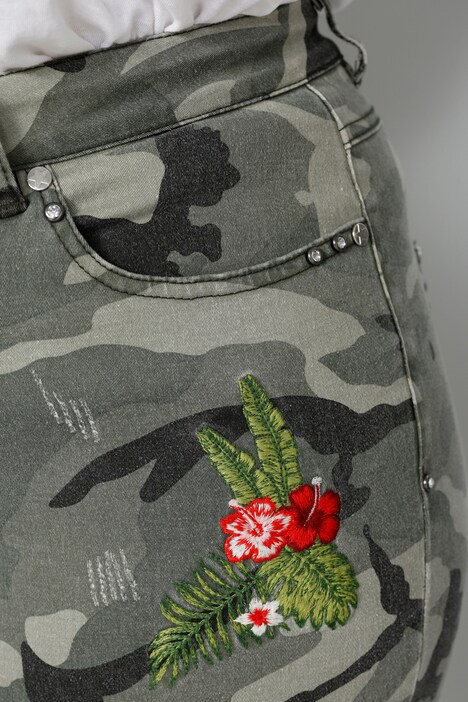 3/4-broek, comfortabele fit, camouflage, destroyed effecten, patches