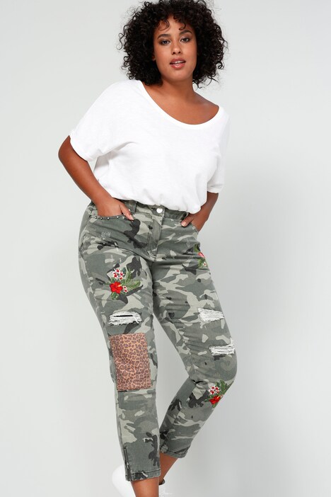 3/4-broek, comfortabele fit, camouflage, destroyed effecten, patches