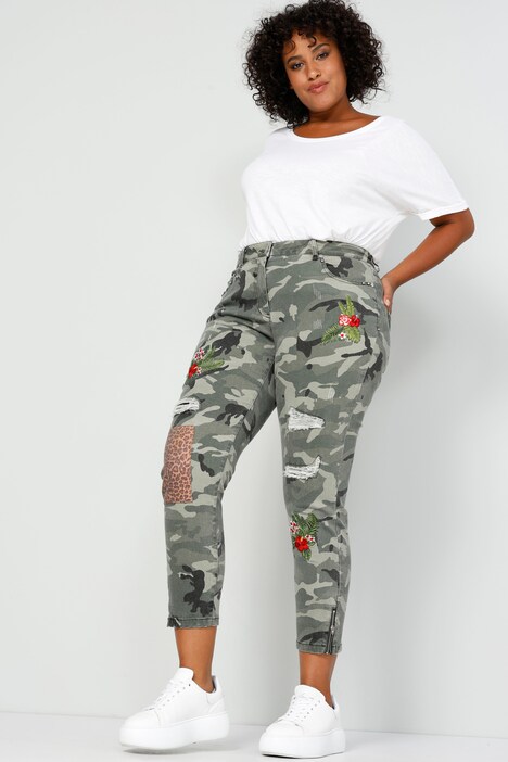 3/4-broek, comfortabele fit, camouflage, destroyed effecten, patches