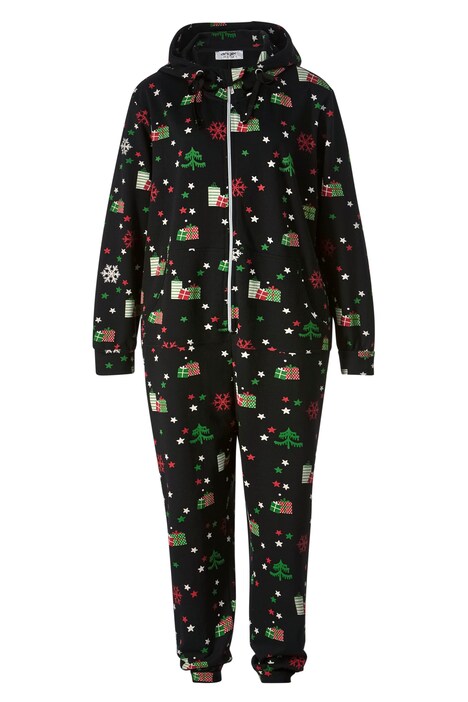 Combinaison en molleton avec motif de Noël, avec capuche, zip et manches longues