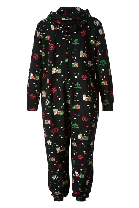 Combinaison en molleton avec motif de Noël, avec capuche, zip et manches longues