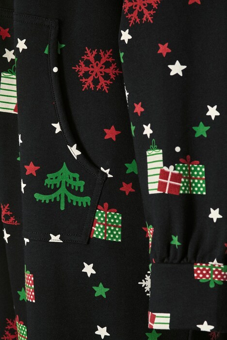 Combinaison en molleton avec motif de Noël, avec capuche, zip et manches longues