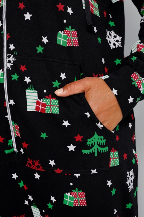 Combinaison en molleton avec motif de Noël, avec capuche, zip et manches longues