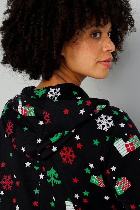 Combinaison en molleton avec motif de Noël, avec capuche, zip et manches longues