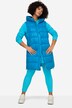 Long quilted vest, hood, side slits, sleeveless