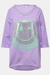 Long Smiley Pattern Crew Neck Shirt with Long Sleeves and Rounded Hem