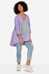 Long Smiley Pattern Crew Neck Shirt with Long Sleeves and Rounded Hem