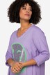 Long Smiley Pattern Crew Neck Shirt with Long Sleeves and Rounded Hem