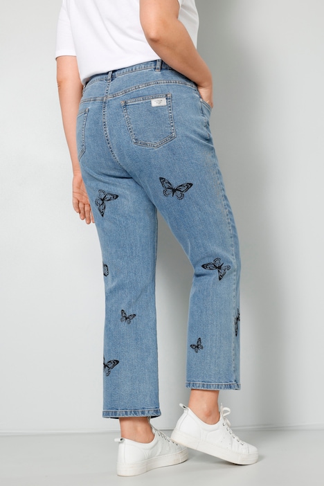 Jean 7/8 coupe Straight Fit à 5 poches, papillons