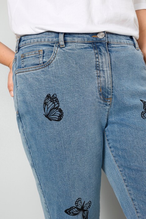 Jean 7/8 coupe Straight Fit à 5 poches, papillons