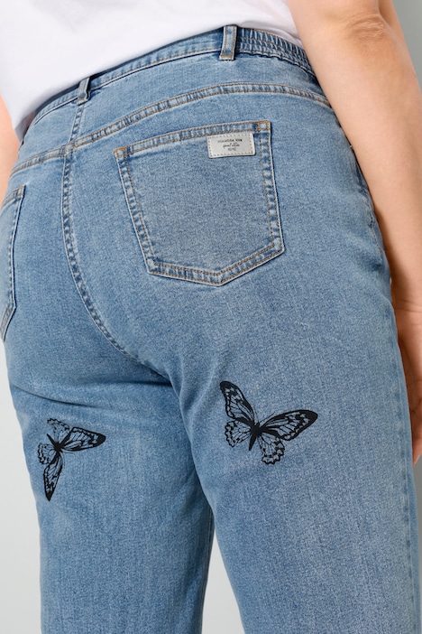 Jean 7/8 coupe Straight Fit à 5 poches, papillons