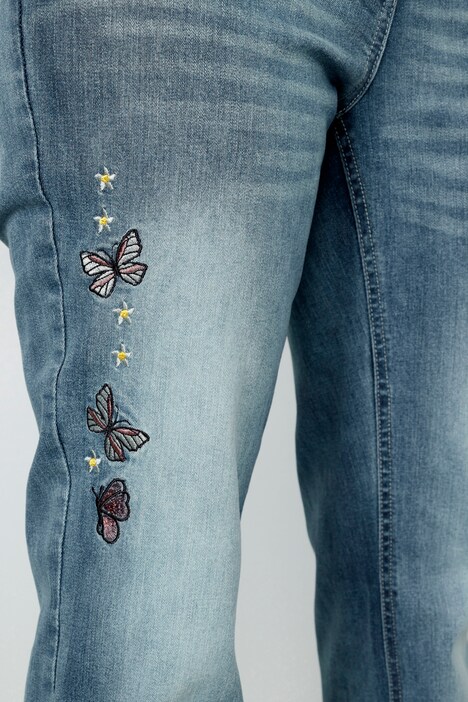 Jeans, rechte pasvorm, borduursel, zichtbare knopen