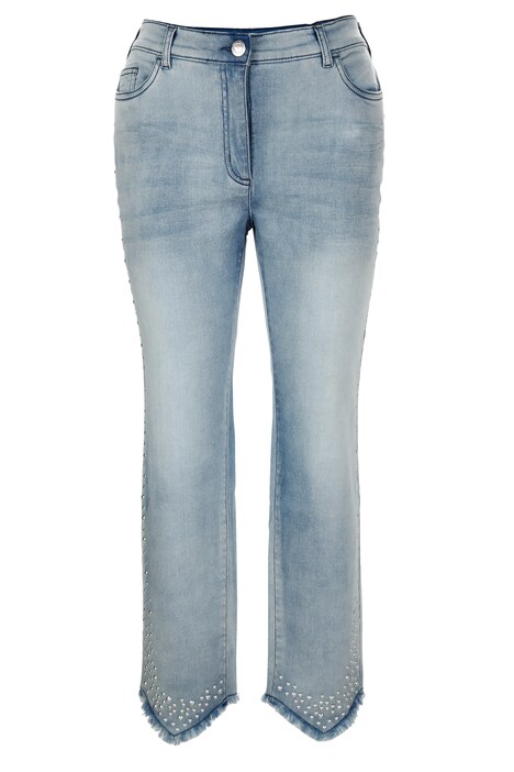7/8-Jeans, Slim Fit, Ziernieten, Fransensaum, 5-Pocket