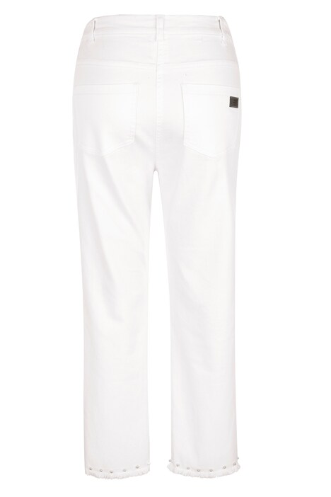 Jean 7/8 coupe Slim Fit à 5 poches, ourlet effiloché avec perles fantaisie