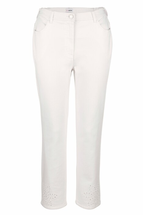 Jean 7/8 coupe Slim Fit à 5 poches, avec broderie ajourée sur l'ourlet