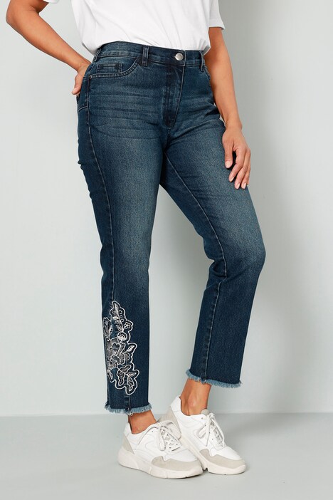 7/8-Jeans, Slim Fit, Saum-Stickerei, 5-Pocket