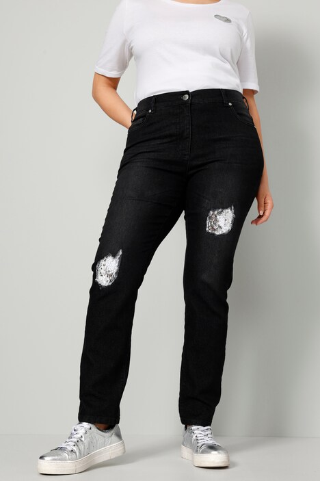 Jeans, Slim Fit, destroyed mit Pailletten, 5-Pocket