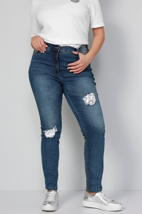 Jeans, Slim Fit, destroyed mit Pailletten, 5-Pocket