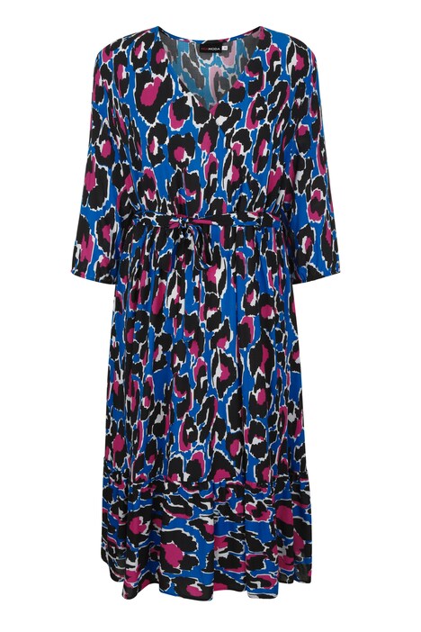 Midikleid, farbiger Druck, V-Ausschnitt, 3/4-Ärmel